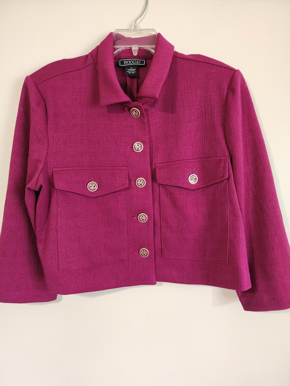 NYC Fuchsia Button-Front Cropped Blazer